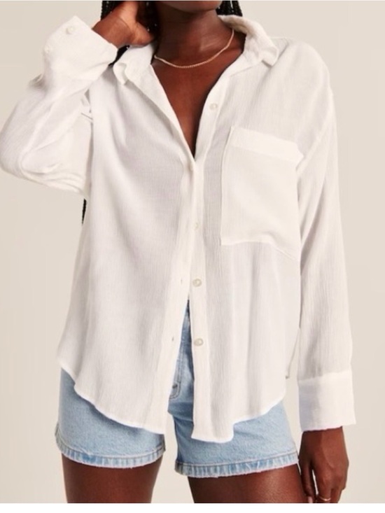 Abercrombie & Fitch Tops - A&F crinkle long sleeve white button up sz large